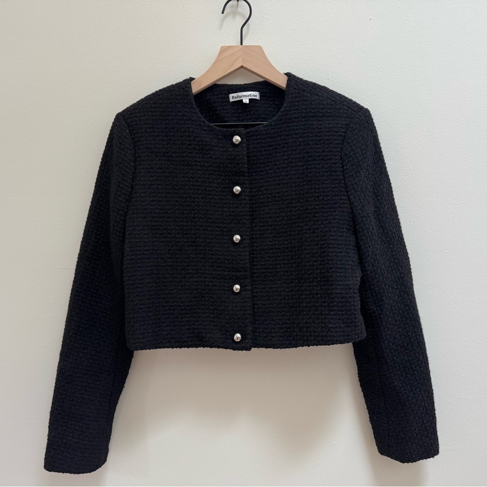 Reformation Black Texured Cropped Blazer